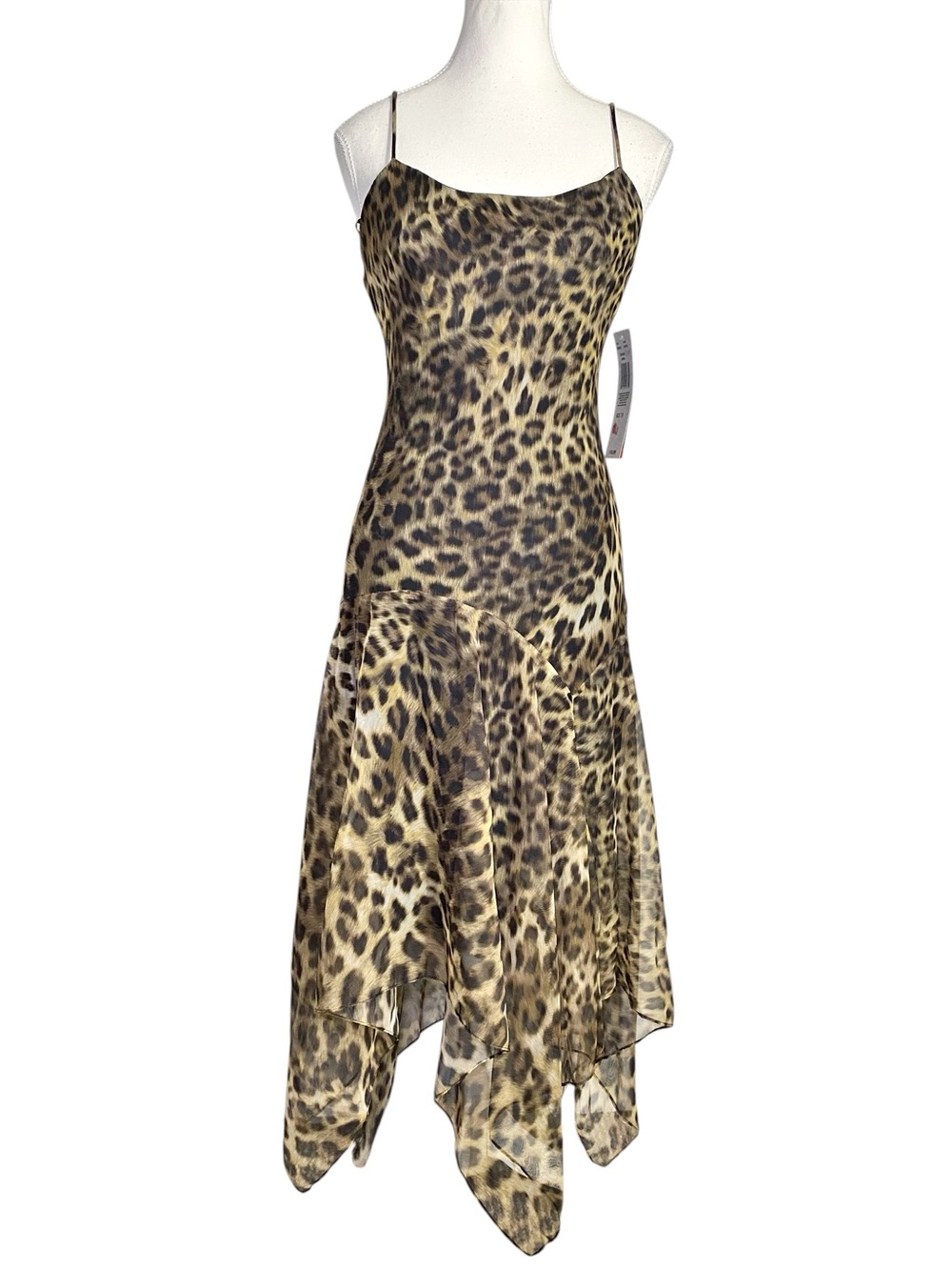 Morgan & Co Leopard Print Asymmetrical Handkerchief Vintage Y2K Slip Dress